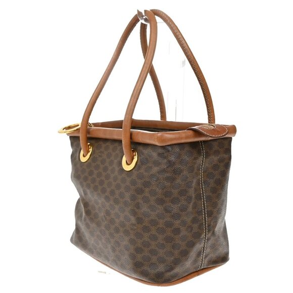 CELINE Logo Circle Macadam Pattern Hand Bag PVC Leather Brown GHW Italy 38KB361 - Picture 2 of 16